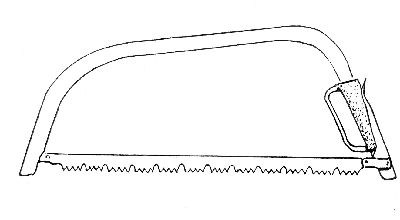 A drawing of a bow saw.