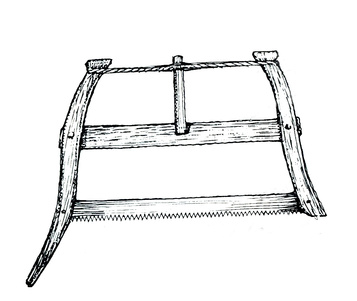 A pen and ink drawing of a buck saw.