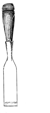 A pen and ink drawing of a chisel, which was used to strip bark from freshly cut wood.
