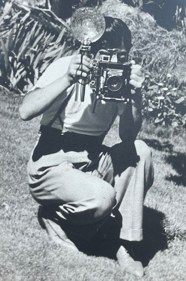 1939 Jerry Ito holding first camera in Woodfibre