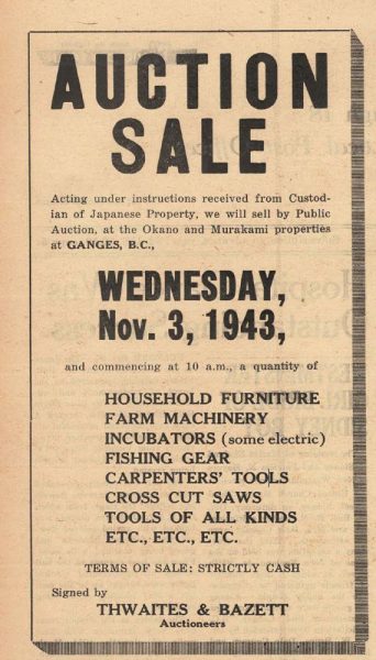 Newspaper clipping with headline "Auction Sale"
